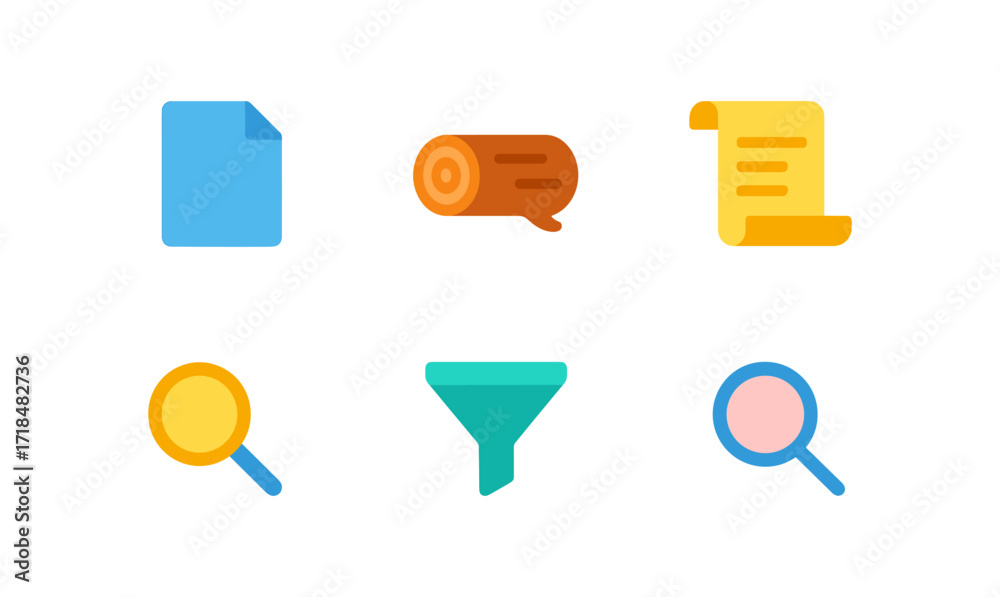 Log management icons for data analysis and organization tools Stock ...