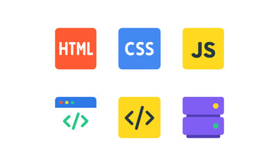 Web development icons featuring html, css, and javascript for digital design projects