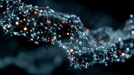 Dynamic abstract network of glowing nodes and connections representing data flow and innovation