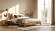 © Supardi - A cozy minimalist modern bedroom interior, Scandinavian style, natural wood furniture