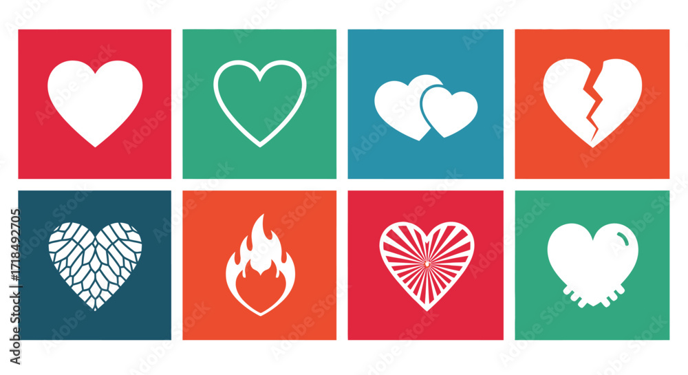 Collection of Heart Icons A Diverse Set of Symbols Representing Love ...