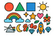 © Влада Яковенко - Playful Doodle Icons. Colorful Hand-drawn doodle Children illustration Grainy Gradient Effect [circle, triangle, square, rainbow, star, cloud, sun, spark,