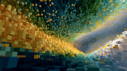 Wall Mural - Geometric Abstraction: An artistic visualization featuring a vibrant and dynamic arrangement of geometric forms, with a striking tunnel-like composition. 