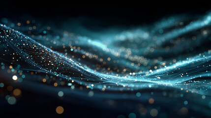 Wall Mural - Digital Stream Abstract: A mesmerizing digital stream in abstract, a flowing river of data with a subtle bokeh effect. The interplay of light and particles creates an inviting atmosphere.