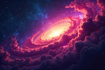 Wall Mural - Vibrant Nebula Swirling Cosmic Dust and Gas Illuminated by Distant Stars