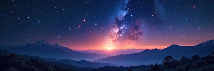 Wall Mural - Celestial Landscape A Mysterious Night Sky Filled with Constellations, Stars, and Quasars, Evoking the Vastness of Space and the Universes Silent Wonder.