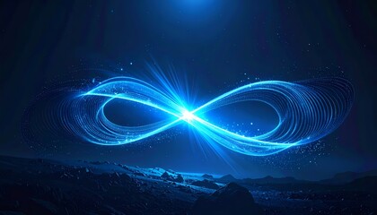 Wall Mural - Blue glowing infinity symbol on a dark background.