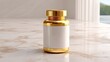 © Matcha_09 - Elegant Gold Bottle with White Label on Marble Surface for Product Display and Branding