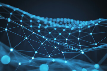 Abstract digital network with glowing blue nodes and connecting lines