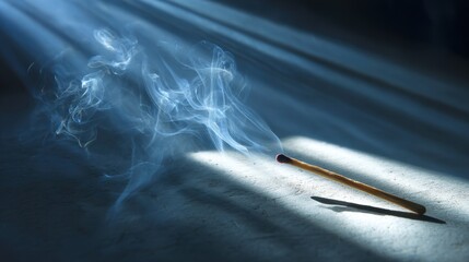Canvas Print - matchstick with smoke and light rays in a dark setting