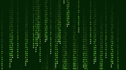 Abstract animation featuring a continuous stream of glowing numbers and code flowing down a screen, reminiscent of a computer program, hacking interface, or data analysis