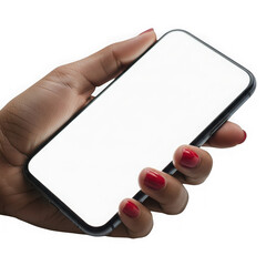 Hand holding a smartphone isolated on transparent background