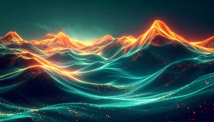 Wall Mural - Pink glowing fractal wave patterns with a smoky blue light curve design