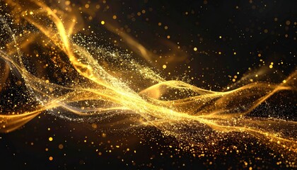 Wall Mural - Abstract golden waves on black background