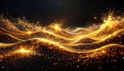 Wall Mural - Abstract golden waves on black background