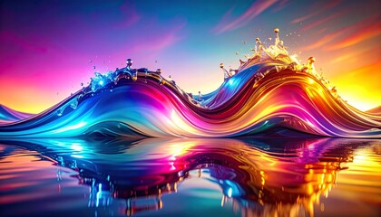 Wall Mural - Abstract vibrant rainbow wave pattern with colorful glowing lines and futuristic texture