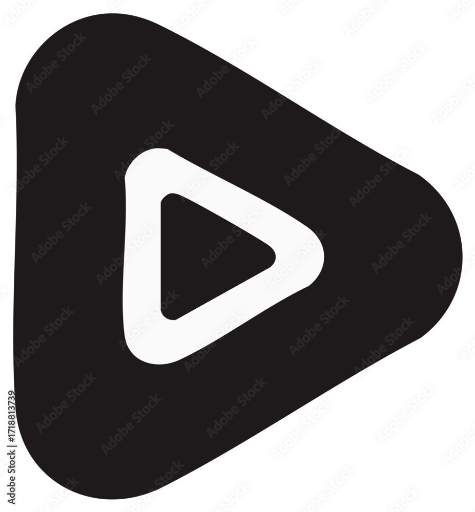 Black irregular shaped play button icon for media playback and digital ...