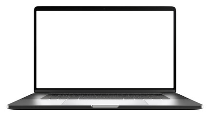 Modern black laptop computer with opened blank screen isolated on a transparent background