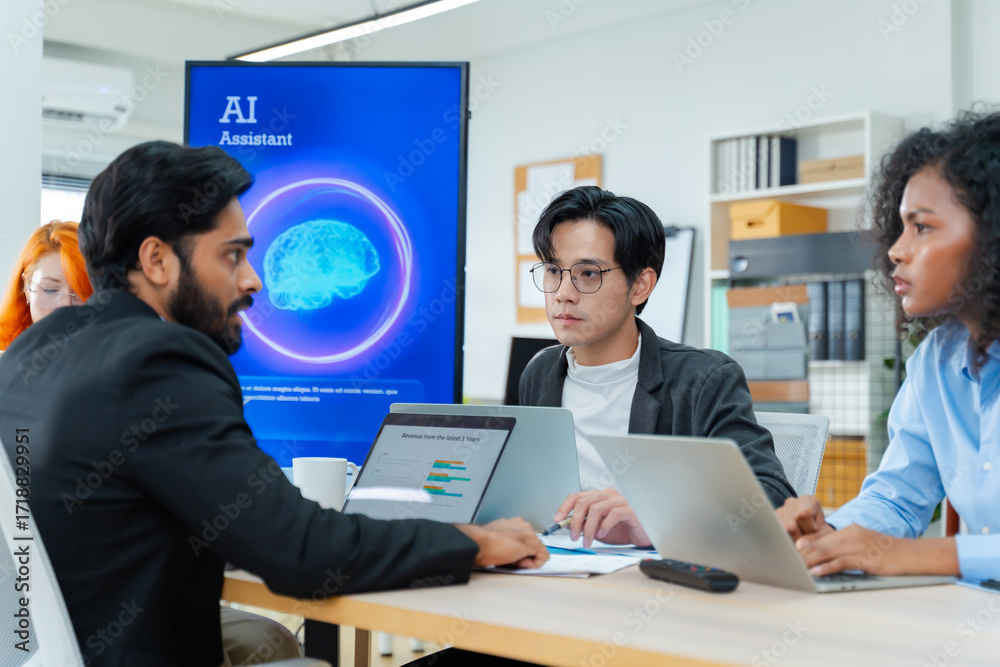 Diverse creative team use Ai Assistant (artificial intelligence ...