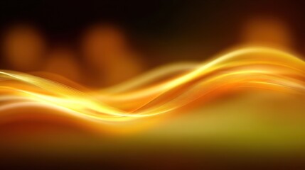 Wall Mural - Flowing Abstract Waves of Orange and Yellow Light on Dark Background