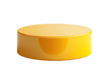 Bright yellow pedestal cylindrical object isolated on transparent background. Yellow glossy pedestal designed for retail displays or product showcases isolated on white background.