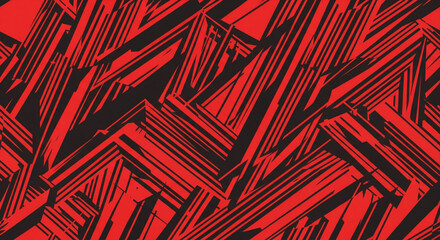 abstract geometric pattern design with intersecting lines in red and black.