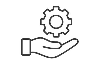 Hand Holding Gear Line Icon, Vector Illustration for Technology, Engineering, Support Services, Maintenance, Automation, Digital Solutions, Transparent Background, Web, Graphic Design Resource