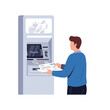 © muhammad - Vector Flat illustration of a man making a deposit at an ATM machine with cash shown on screen