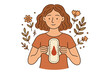 © Ndien - Woman holding menstrual pad with blood drop, feminine hygiene and menstrual period care concept, PMS awareness, premenstrual syndrome illustration, health and wellness vector