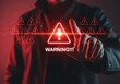 © MstMorjina - Man points to glowing red warning sign with multiple alerts and text attention danger