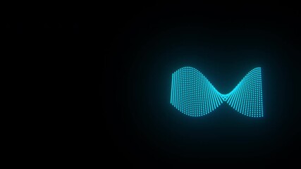 Wall Mural - Blue Abstract Particles Flowing in Twisted Curved Wave Formation with Soft Glow and Black Background.