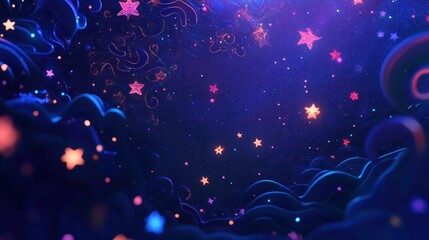 A surreal abstract scene with glowing stars, swirling galaxies, and deep blue and purple gradients, creating a vast and cosmic atmosphere