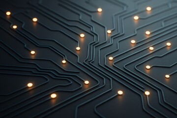 Wall Mural - abstract dark background with glowing lights forming futuristic circuit pattern in a tech style on b