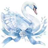 Elegant swan with blue ribbon