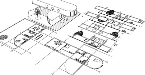 Wall Mural - modern house sketch project 3d illustration