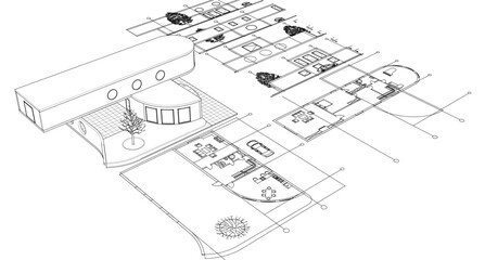 Wall Mural - modern house sketch project 3d illustration