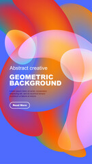 Wall Mural - Vibrant abstract shapes overlap, creating colorful geometric background. Text present, button visible. Modern design elements dominate composition.