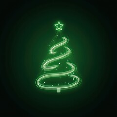 Wall Mural - Christmas tree neon light green christmas dark.