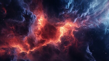 Wall Mural - Abstract cosmic background with red and blue nebulae and stars.