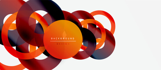 Wall Mural - abstract design features overlapping circles, vibrant orange hues, transparent layers. modern aesthe