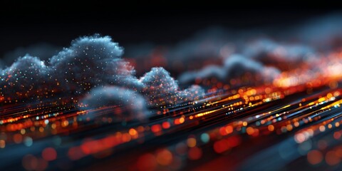 Wall Mural - Futuristic Cloud Technology Concept with Colorful Data Stream and Digital Background for Innovation and Connectivity
