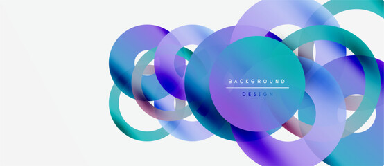 Wall Mural - abstract circles overlap, creating vibrant blue, purple gradients. white space provides clean contra