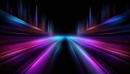 Wall Mural - vibrant neon light beams stretching forward in a dynamic abstract futuristic landscape, glowing streaks of purple blue and pink perfect for digital backgrounds and tech design