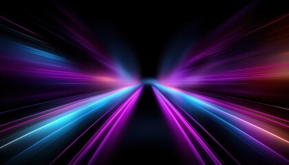 Wall Mural - vibrant neon light beams stretching forward in a dynamic abstract futuristic landscape, glowing stre