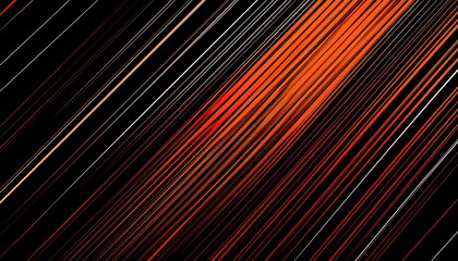 Wall Mural - dynamic fiery orange and red abstract diagonal lines on black background with glowing energy for modern wallpaper, web banners, or digital illustrations