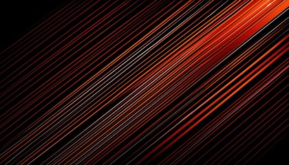 Wall Mural - dynamic fiery orange and red abstract diagonal lines on black background with glowing energy for modern wallpaper, web banners, or digital illustrations