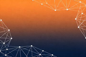 Abstract geometric network pattern with gradient background transitioning from orange to dark blue