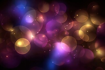 Abstract purple and gold bokeh lights creating mystical atmosphere with floating luminous orbs, magical particle effects, ethereal cosmic background, enchanting light pattern