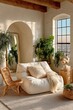 © Georgii - Cozy sunlit living space with soft furnishings and indoor greenery