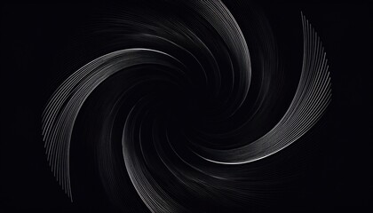Wall Mural - spiraling silver lines on black background, abstract swirling motion, geometric pattern, minimalistic vortex design, dark spiral texture